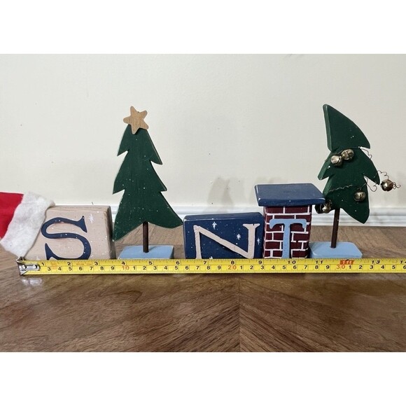 Santa Wood Sign Hand Painted/Red Clay Santa Rudolph Luminary Votive Holder VTG - Picture 6 of 16